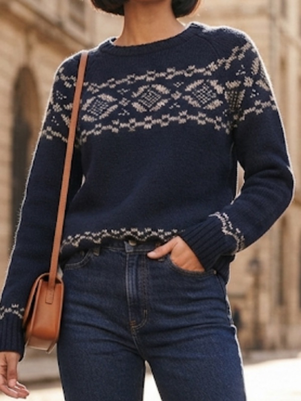 JULES Wool Blend Fair Isle Nordic Sweater Large